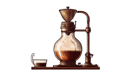 Coffee Extraction Device Illustration: A detailed illustration showcases a vintage coffee siphon brewing device, exuding classic elegance and the art of coffee making.