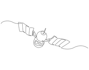 Continuous line drawing of satellite. Single line illustration of satellite in space. Communication technology concept. Editable outline