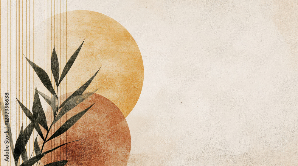 Poster minimalist abstract artwork with textured beige background featuring overlapping warm-toned circles 