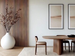 Elegant minimalist dining room design with modern furniture home interior natural light contemporary style