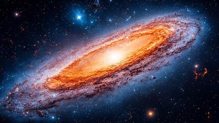 Fototapeta premium A captivating depiction of the Andromeda galaxy, glowing in the vastness of space, symbolizing the infinite possibilities and mysteries of the cosmos, evoking wonder and curiosity.