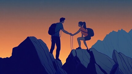 Fototapeta premium Team of people work on peak mountain climbing helping teamwork , success business concept