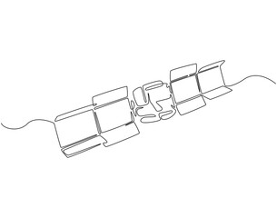 Continuous line drawing of satellite. Single line illustration of satellite in space. Communication technology concept. Editable outline