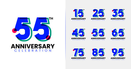 Set of anniversary logo design. Number symbol with overlapping shape concept