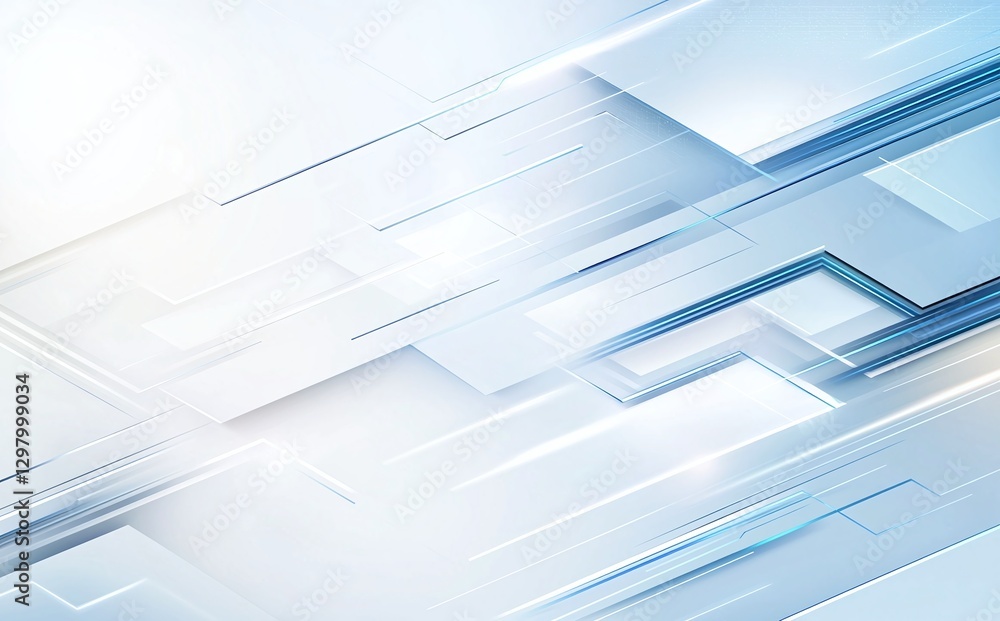 Poster abstract blue and white graphic design featuring smooth lines and shapes, creating a sense of depth 