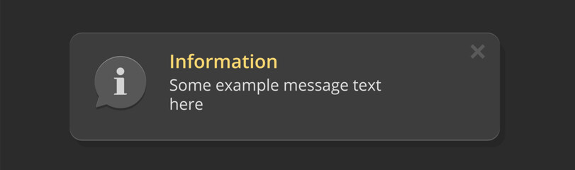 Notice notification message window for mobile app for web software dark ui interface element illustration, reminder information popup push text box template layout
