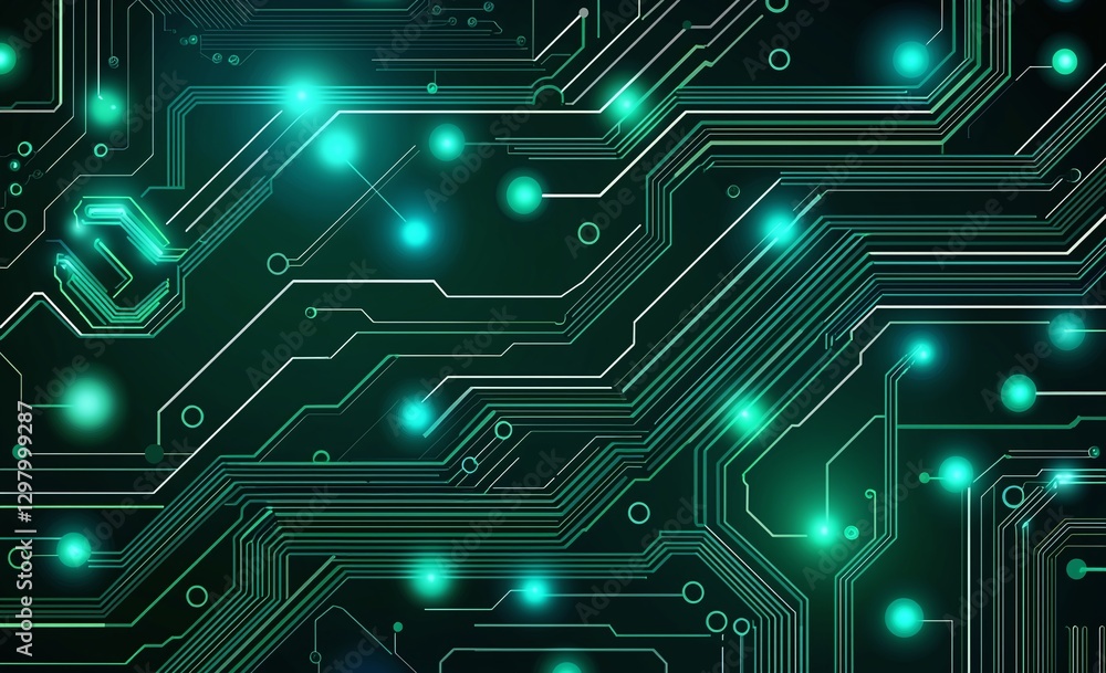 Poster abstract close-up of a circuit board featuring glowing blue accents and intricate patterns, represen