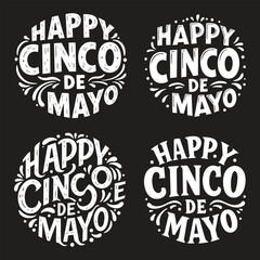 Happy Cinco De Mayo. Set collection hand draw text. Template type for design banner, poster, social media. Vector illustration on Black  Background