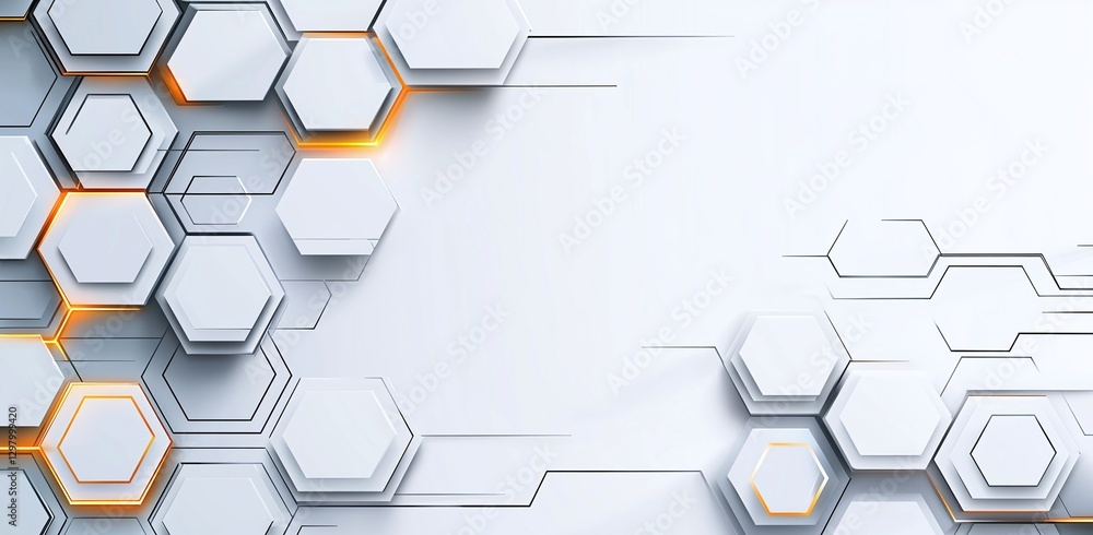 Poster abstract design featuring a modern arrangement of hexagonal shapes with sleek lines and a futuristic