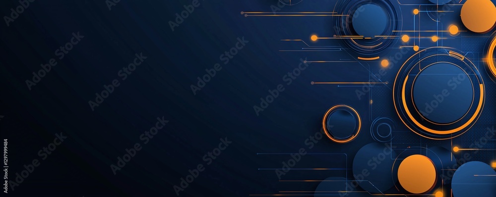 Poster abstract digital background featuring blue and orange circles with dynamic lines