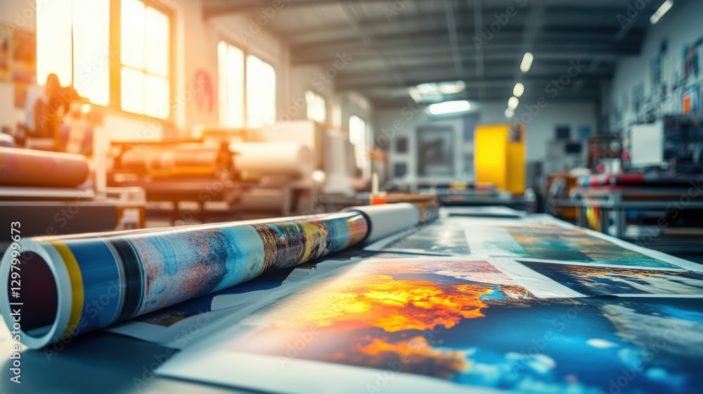Poster digital printing studio with sharp detailed textures