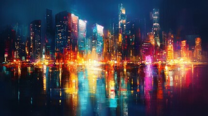 Obraz premium Dynamic Cityscape: Vibrant Night Lights and Blurred Motion in Urban Scene