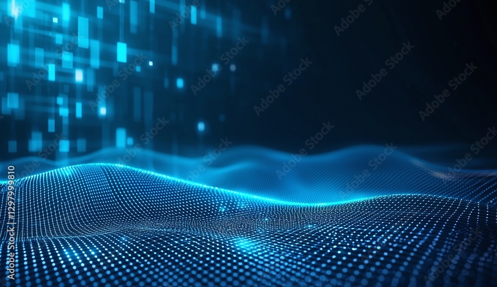 Aufkleber abstract digital background with flowing waves and glowing particles