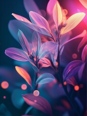 Abstract purple fractal background with flowers and colorful patterns