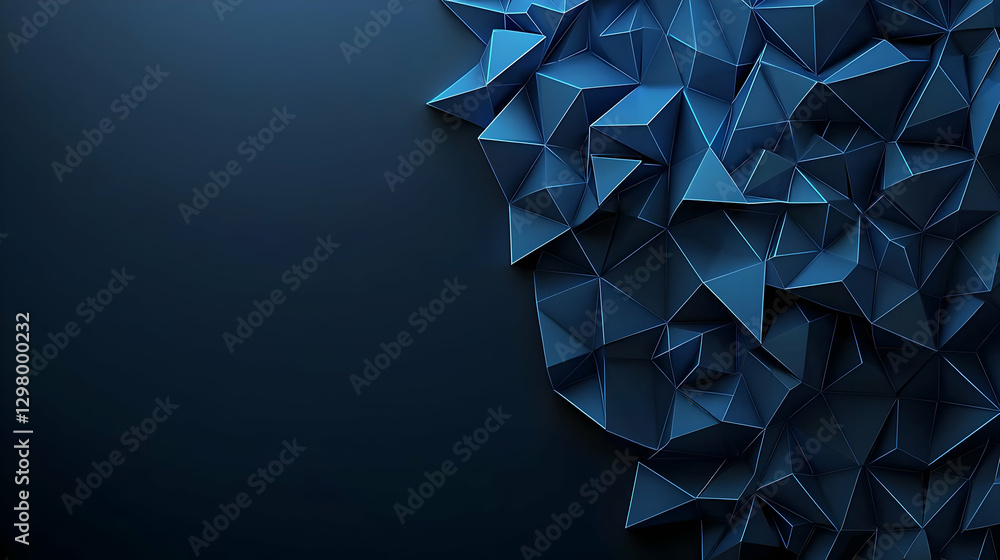 Poster Abstract Geometric Pattern of Blue Triangles on Dark Surface with Subtle Illumination
