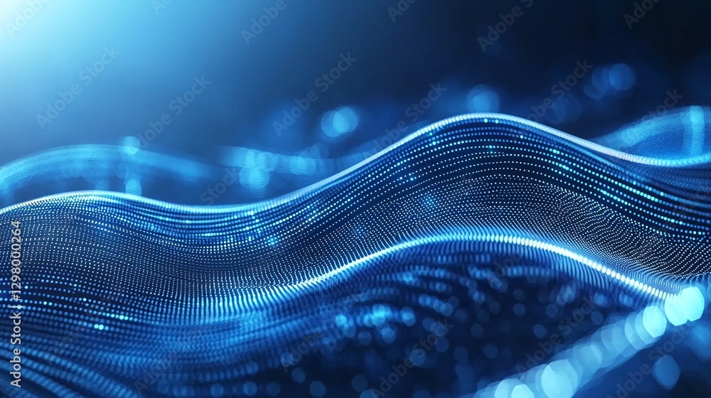 Poster abstract digital wave forms create a stunning visual effect in this blue light landscape, exemplifyi