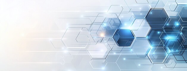 Abstract futuristic hexagonal shapes with a blue tint, showcasing motion and innovation. Ideal for themes of digital advancement, science, and modern technology in design projects.