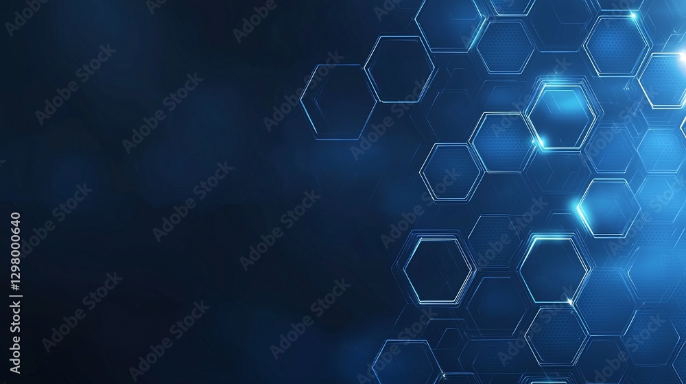 Poster abstract hexagonal pattern on a dark blue background, representing technology and innovation