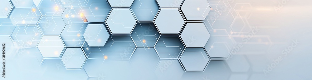 Poster abstract hexagonal background showcasing a modern technological design with soft blue tones and glow