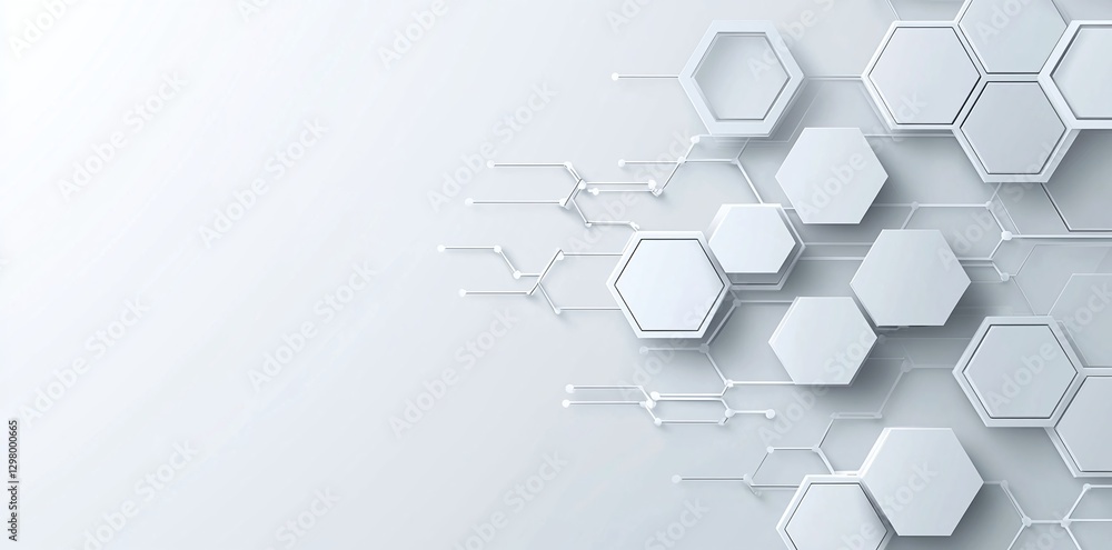 Poster abstract hexagonal shapes and circuit lines on a clean background symbolize digital innovation and t