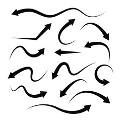 Black arrow set with curve shape. arrow indicated the direction symbol. curved and straight arrow icon vector. black arrow sign