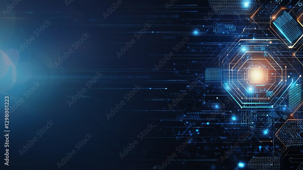 Poster abstract technology background featuring geometric shapes and glowing elements. ideal for illustrati