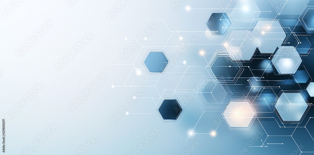 Poster abstract technology background featuring hexagonal shapes and glowing elements. ideal for presentati