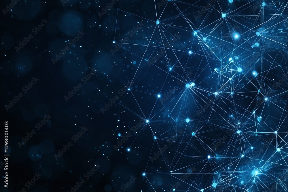 Poster abstract technology background showcasing interconnected lines and glowing nodes in a dark setting, 