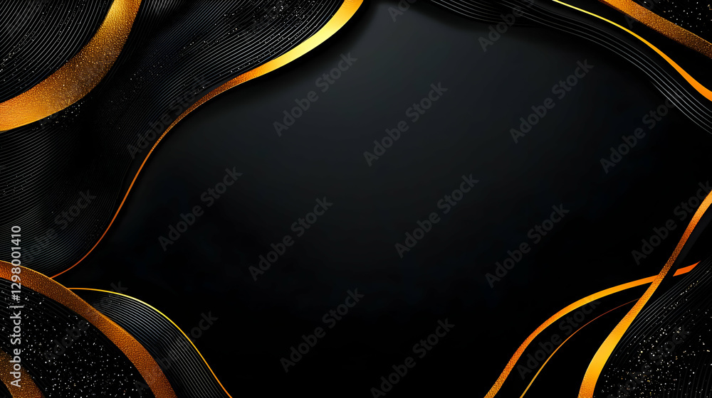 Aufkleber abstract golden frame design on black background with wavy geometric pattern