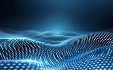 Abstract waves of digital information represented by glowing blue dots, creating a sense of depth and movement in a futuristic technological landscape or data visualization.