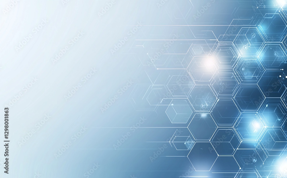 Poster an abstract background featuring hexagonal patterns and glowing lights, ideal for technology themes,