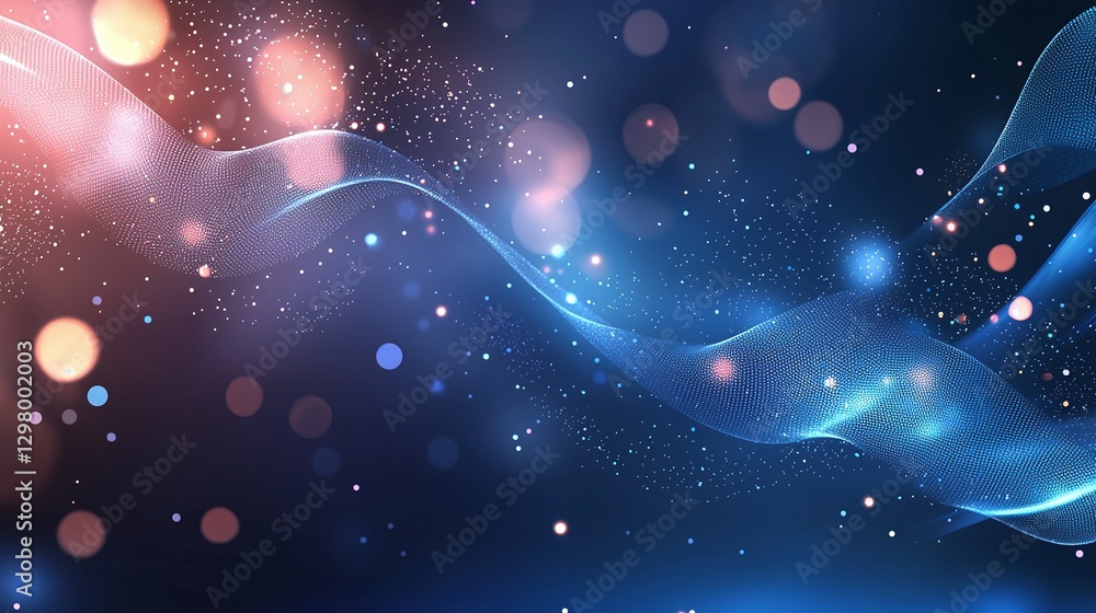 Poster an abstract background showcasing flowing waves of light with vibrant colors and shimmering particle