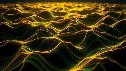 Obraz premium Luxuriöses topografisches Design mit goldenen und smaragdgrünen Konturlinien auf schwarzem Hintergrund, ideal für Geodaten-Marketing