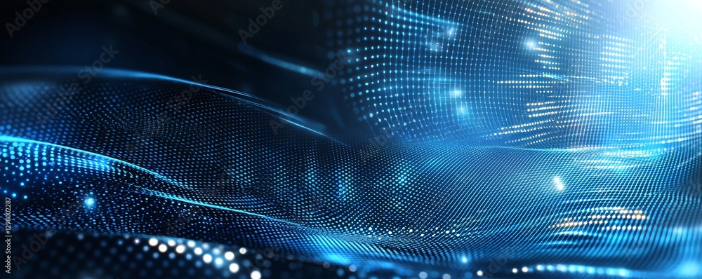 Poster an abstract digital background featuring flowing blue lights and particles. this image captures the 