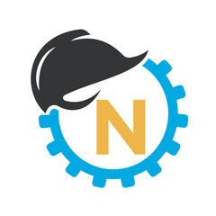 Gear Helmet Logo combine with letter N vector template