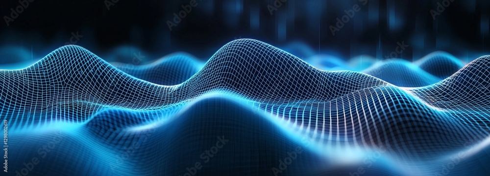 Poster an abstract digital wave pattern representing technology, innovation, and data flow. the vivid blue 