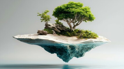 Floating Island Miniature Landscape with Green Bonsai Tree