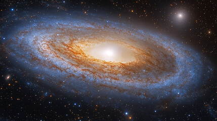 Fototapeta premium A captivating depiction of the Andromeda galaxy, glowing in the vastness of space, symbolizing the infinite possibilities and mysteries of the cosmos, evoking wonder and curiosity.