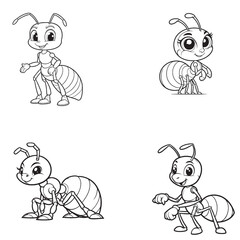 High-Quality Cute Cartoonic Fire Ant Outline Vector Illustrations