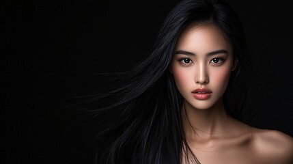 Fototapeta premium A studio-lit portrait of a beautiful model with golden-hour tones, professional lighting