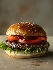 Hamburger on white table