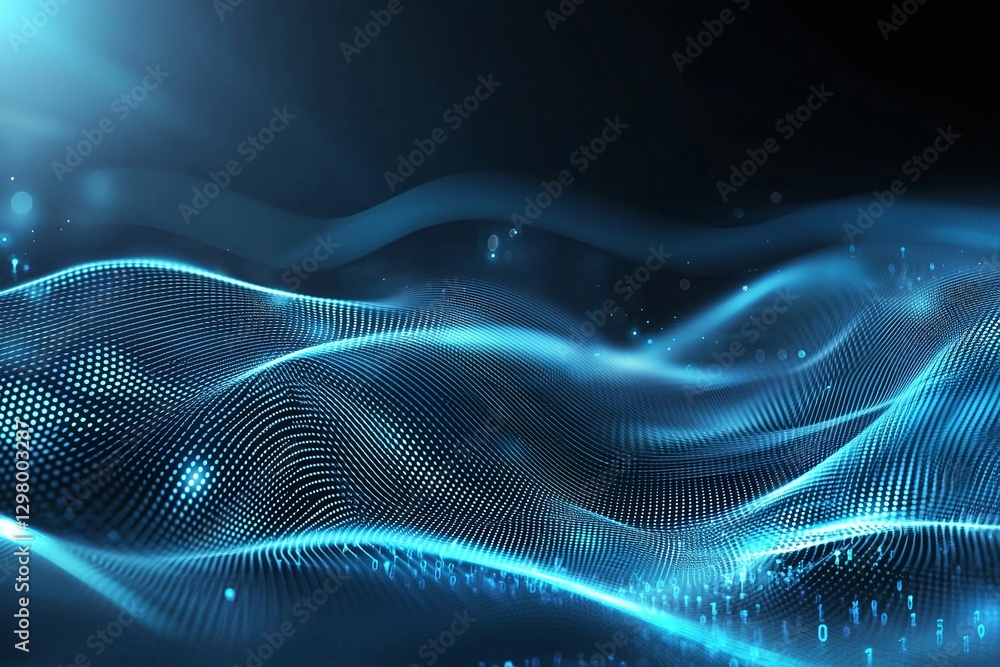 Poster an abstract representation of digital waves in blue tones, illustrating the flow of information and 