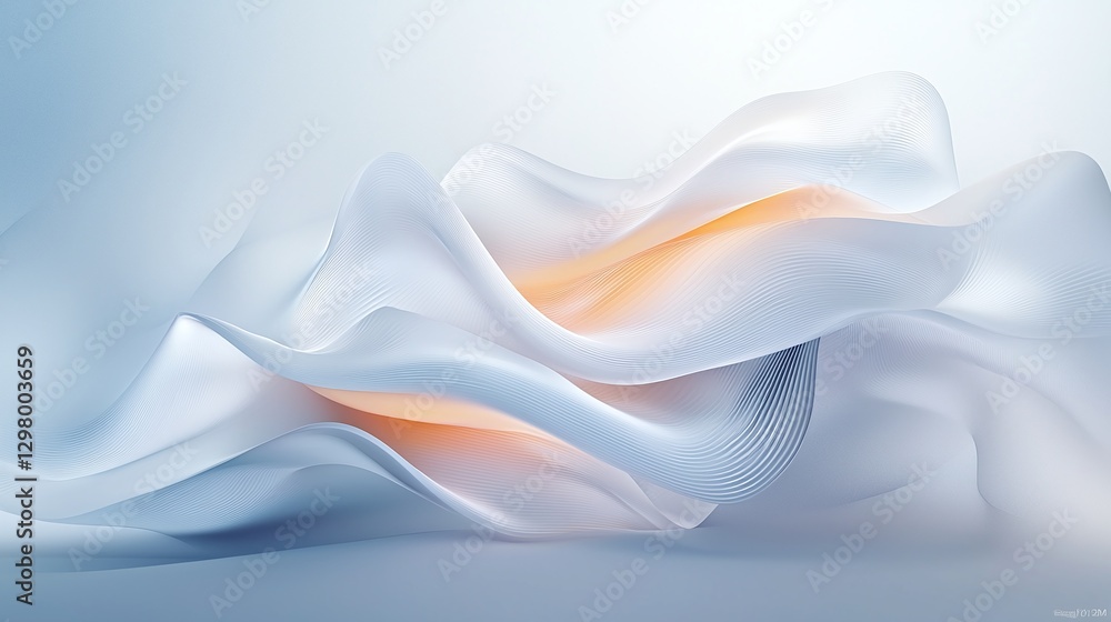 Poster an abstract representation of soft white and orange waves flowing smoothly, creating a serene and mo
