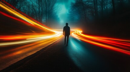 The lonely figure of the night road pursuer