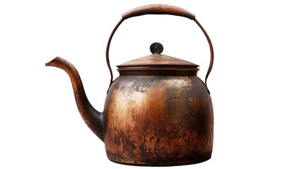 Antique Copper Kettle: A close-up shot of an old, weathered copper kettle, showcasing its rustic charm and the patina of age, reflecting the warmth of a bygone era.
