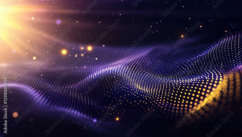 Poster an abstract representation showcasing vibrant waves of light and color, creating a dynamic visual fl