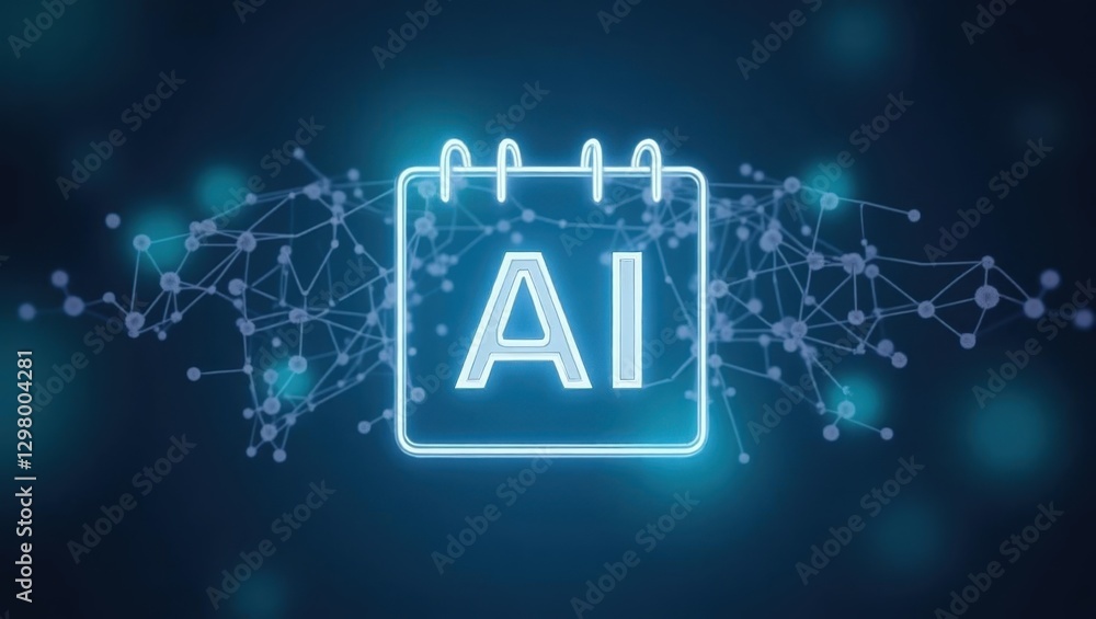 Poster ai calendar. image shows notebook with glowing ai icon on it