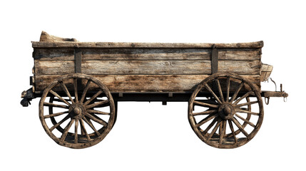 Fototapeta premium Rustic Wagon: An antique wooden wagon stands with its weathered appearance, showing signs of use. The details of the wagon highlight its traditional design. 