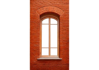 Brick wall with a window isolated on transparent or white background