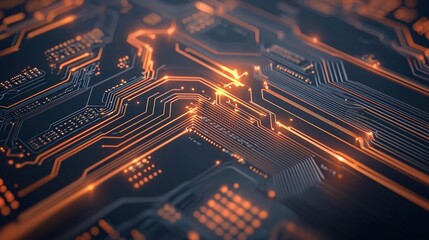 Close-up of a modern circuit board showcasing intricate patterns and glowing traces. Perfect for tech-related projects, illustrating innovation and advanced technology.